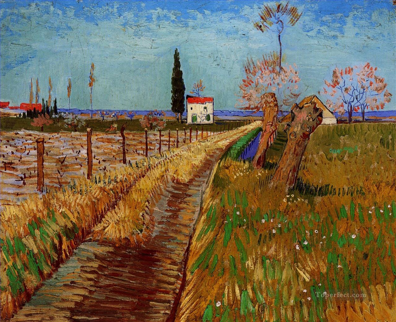 Camino a través de un campo con sauces Vincent van Gogh Pintura al óleo